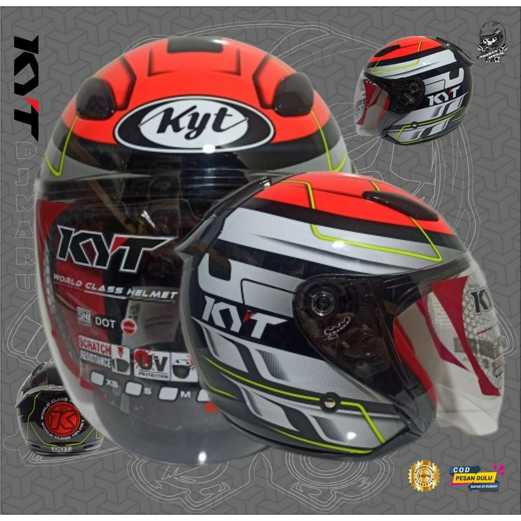 HELM KYT DJ MARU MOTIF SERI #13 BLACK RED | HALF FACE | READY SIZE JUMBO XXL