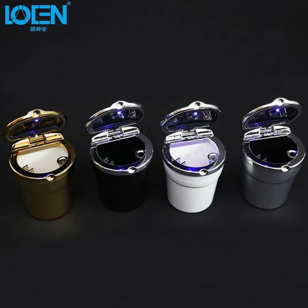 Asbak koin Cup Chrome Holder Car Ashtray Mobil lampu LED warna biru