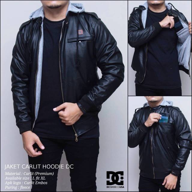 Jaket kulit hoodie hitam / jaket kulit hoodie premium / jaket carlit hoodie simple / jaket kulit