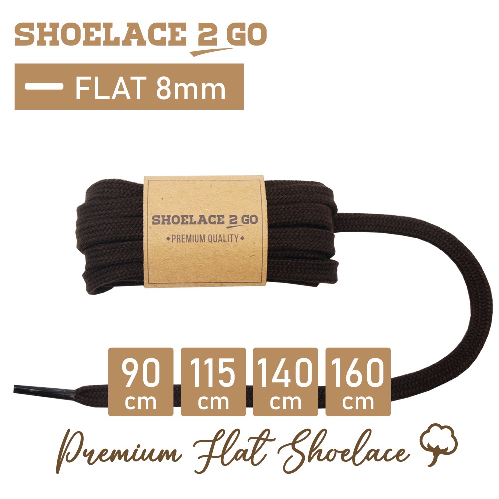 SHOELACE 2 GO TALI SEPATU GEPENG PIPIH FLAT - SF8 - C2 - DARK BROWN 8MM 90CM 115CM 140CM 160CM 180CM