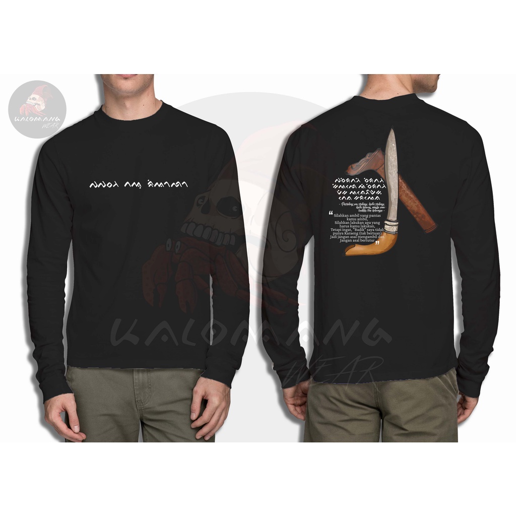 Kalomang wear Kaos pria hitam lengan panjang badik khas makassar