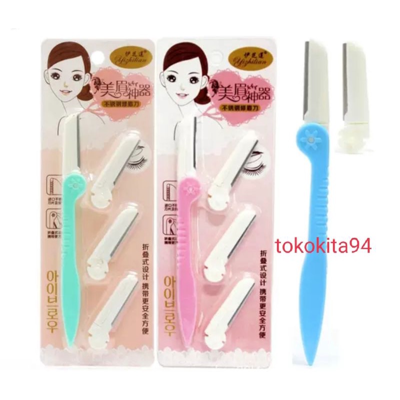 Cukur Alis Lipat 1Set Bonus 3 pcs Refil - Pinset Alis 4in1 Praktis