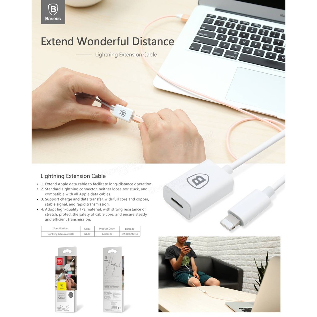 KABEL LIGHTNING EXTENTION PERPANJANGAN IPHONE IPAD BASEUS PANJANG CEWE Murah