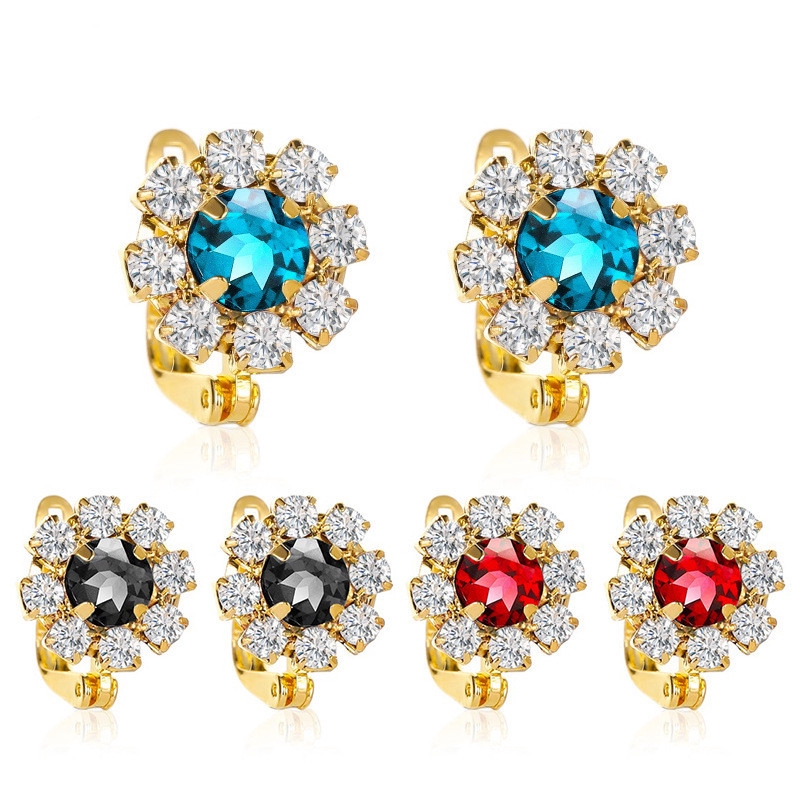 Anting-Anting Bunga Matahari Berlian Penuh Mode Anting-anting Aksesoris Fashion Korea