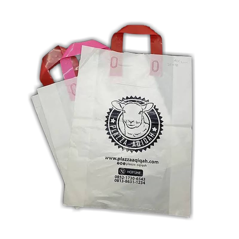 Sablon Plastik murah tas Handle 30x40/sablon softhandle/sablon plastik tas handle/sablon custom mura