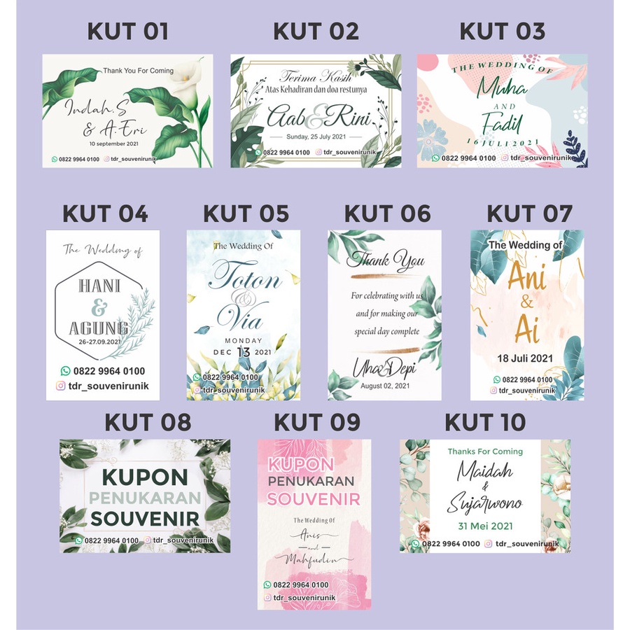Jual Kartu ucapan Terima kasih / Kartu Souvenir /Kupon Souvenir Thanks