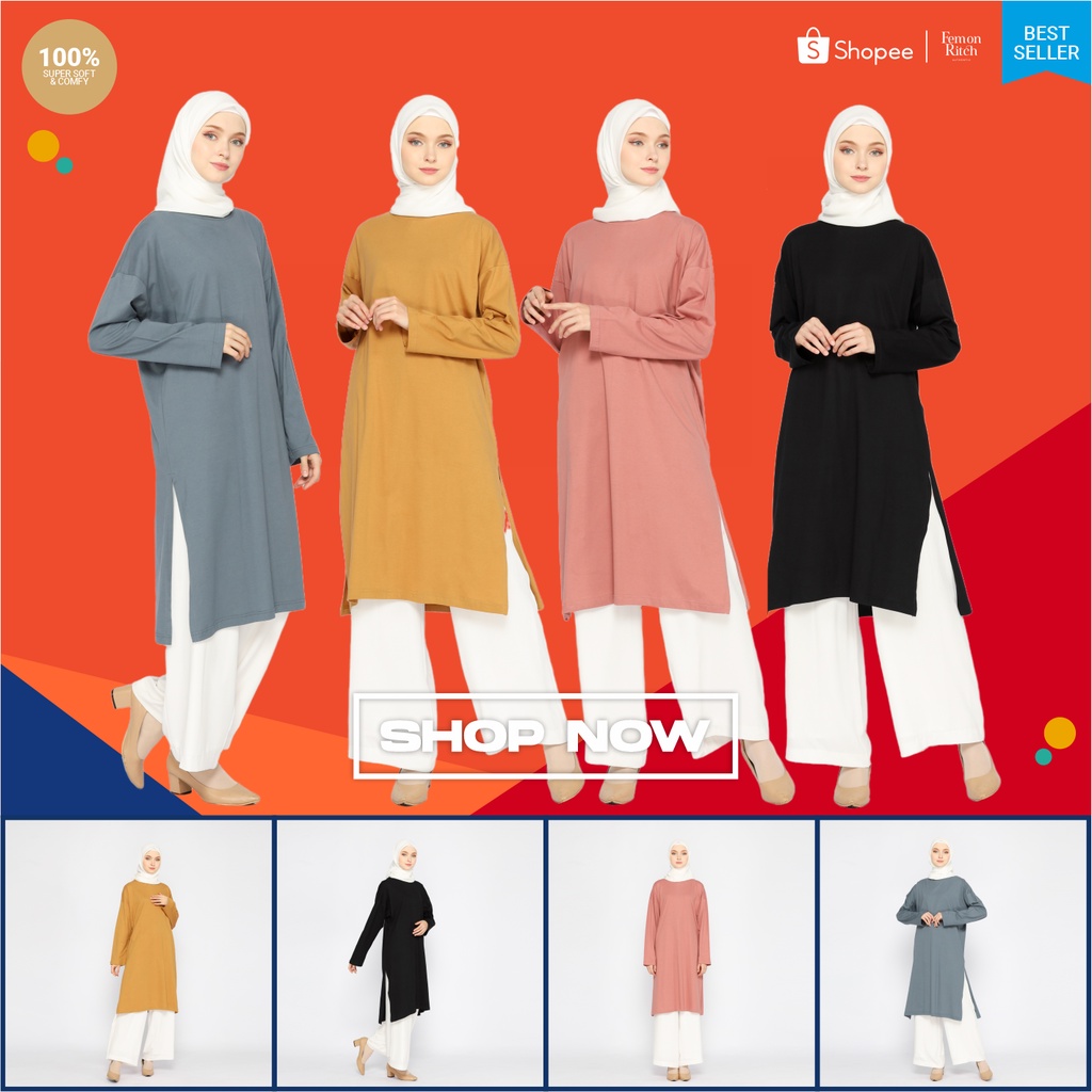 Baju Tunik Wanita Kaos Oversize Hijab Friendly Cotton Super comfy Adem Anti Gerah