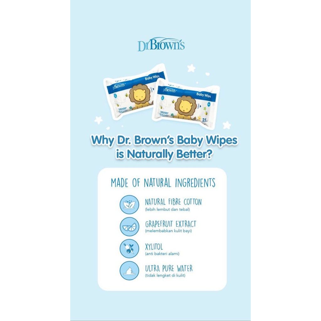 Dr. Brown's Natural Baby Wipes 4 x 25 Wipes