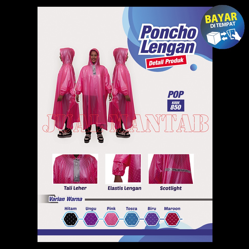 Plevia Jas Hujan Ponco Lengan 850 - Raincoat Dewasa Pria Wanita Murah