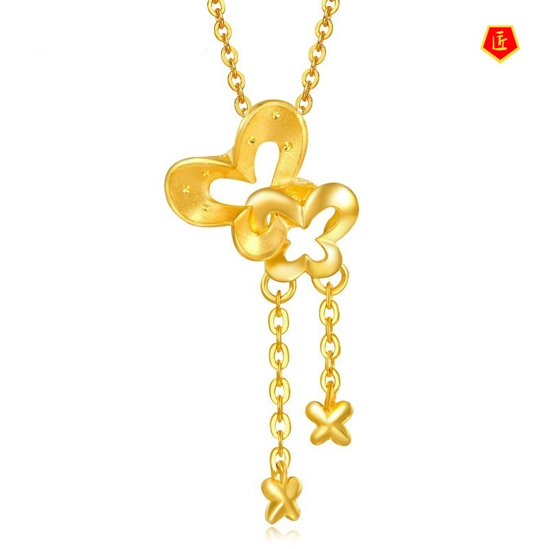 [Ready Stock]3D Gold Love of Butterfly Pendant Necklace European Coin Sandy Gold Jewelry