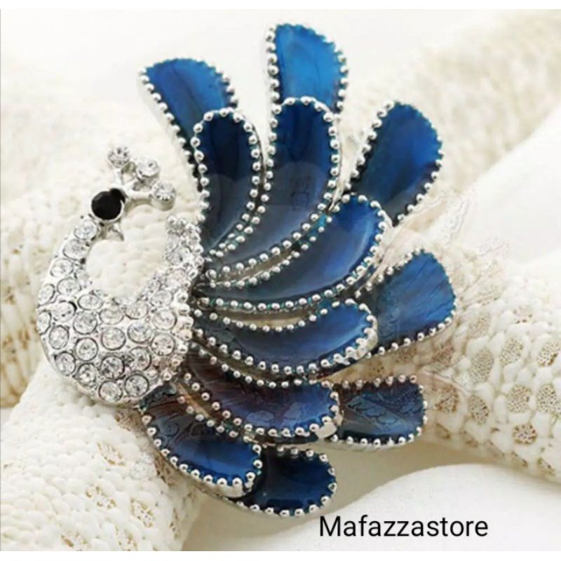 Btos Brooch Wanita Desain Burung Merak Biru Elegan Premium Import