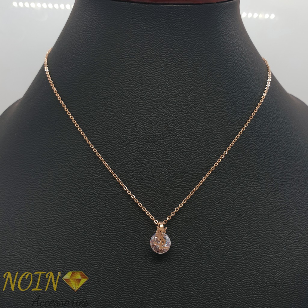 Kalung Titanium Wanita 18K model Permata Zircon Huruf - Korean Style Import KT-021