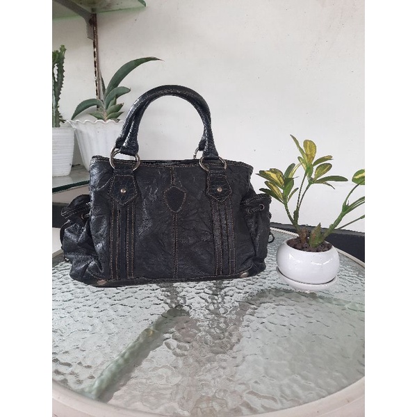 Preloved Second Bekas Tas Kulit Asli Hitam Mix Croco