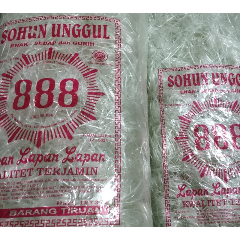 

Sohun Unggul 888 Soun Putih 1 Bal Isi 55 Pak Berat 1.7Kg