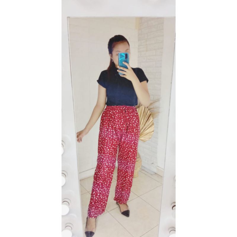 CELANA KULOT PANJANG MOTIF VOLKADOT-Maron