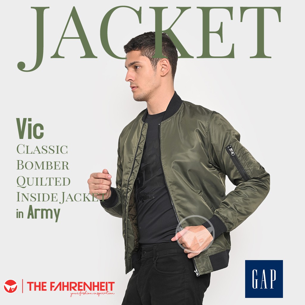 The-Fahrenheit Vic Classic Bomber Quilted Inside Jacket - Army