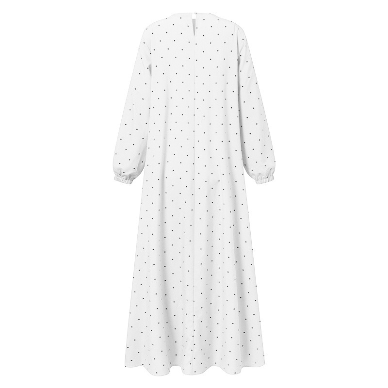 ZANZEA Women Elegant Polka Dot Long Sleeve O-neck Ruffle Muslim Maxi Dress