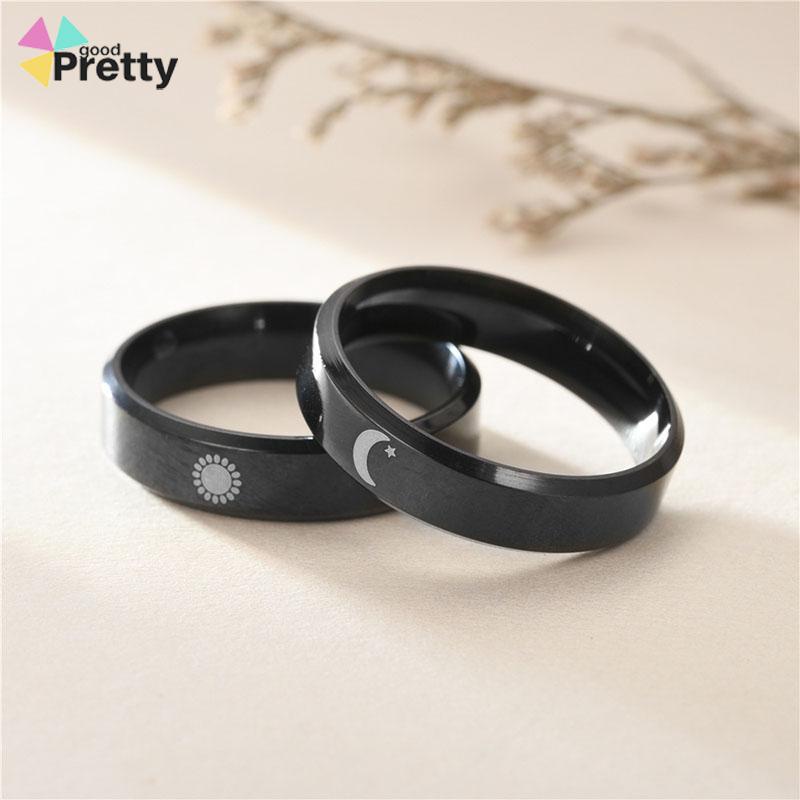 Simple Moon Sun Couple Trendy Wide Love Rings Hadiah Indah untuk Pacar Pacar di Hari Valentine - PD