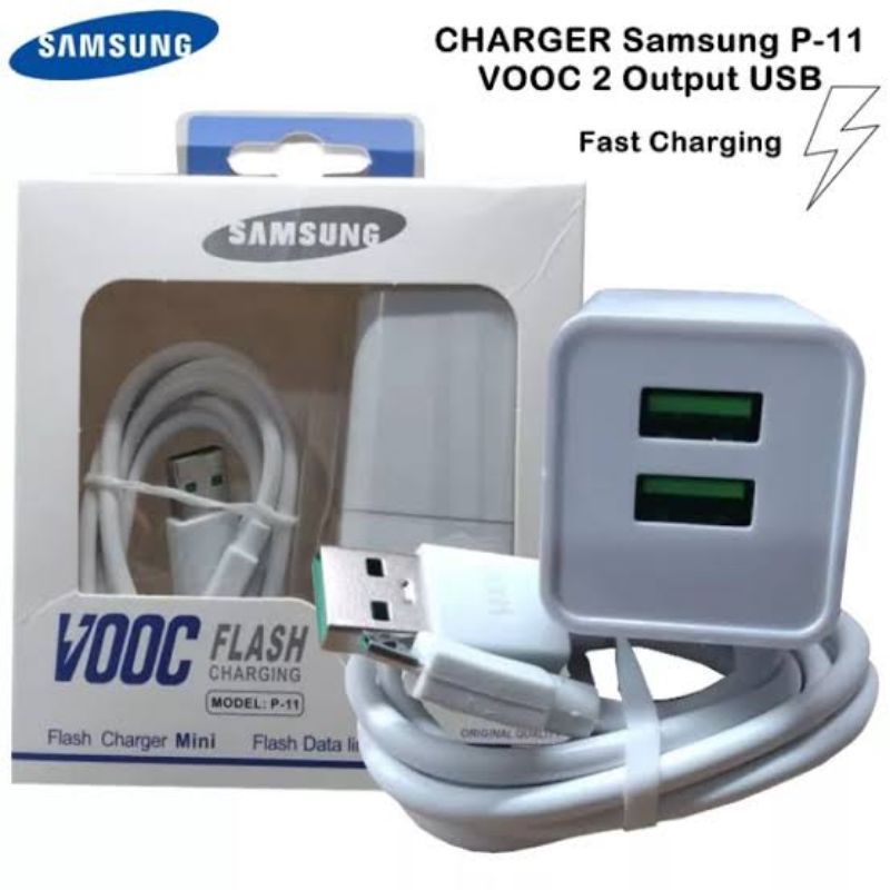 Cas/charger hp Samsung P11/P-11 fast charging 4A 2lubang kabel mikro/micro pengisian super cepat