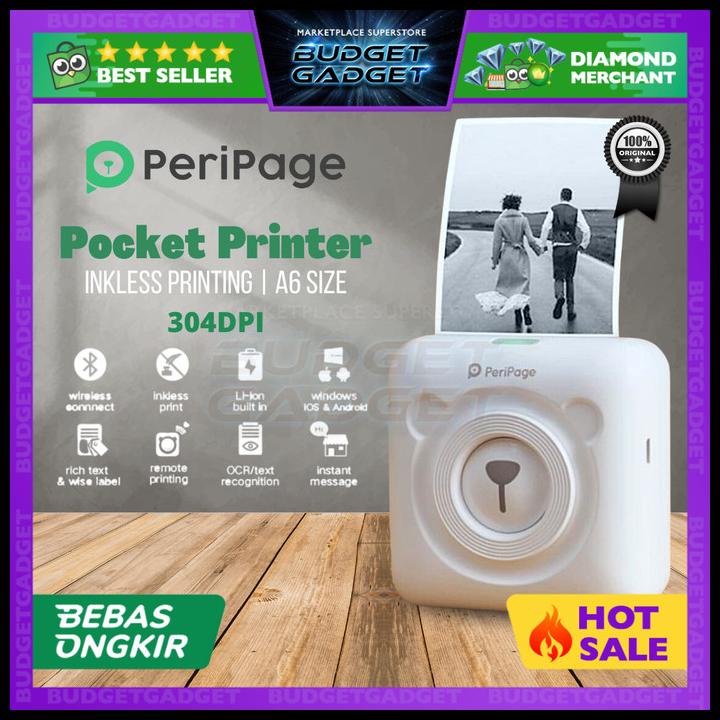 Peripage Inkless Pocket Photo Printer A6 304Dpi + 3 Roll Paper