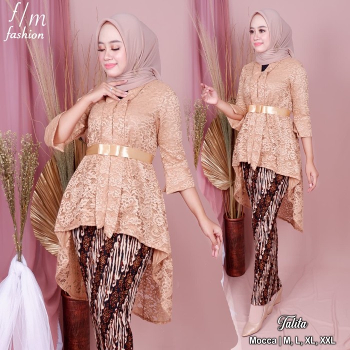 setelan baju kebaya Talita modern mocca/KEBAYA BROKAT MODERN PESTA KONDANGAN /kebaya modern/kebaya brokat//kebaya modern 2021 kondangan