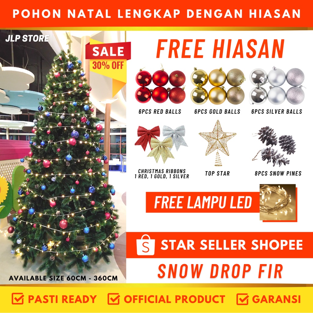 Pohon Natal Terbaru Bonus Hiasan dan Lampu Tinggi 2.5 Meter 240 Cm 8 Feet FT Premium Christmas Tree 