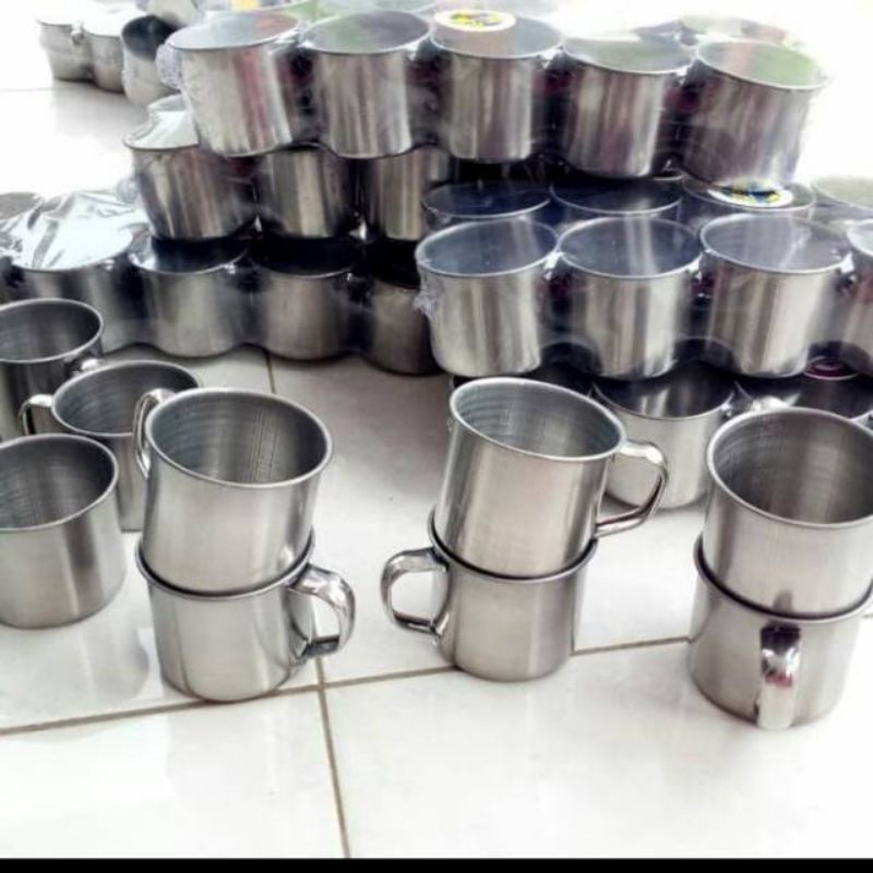 1pcs mug stainless steel 6.5cm tinggi 6cm/cangkir kopi teh tanpa tutup/gelas