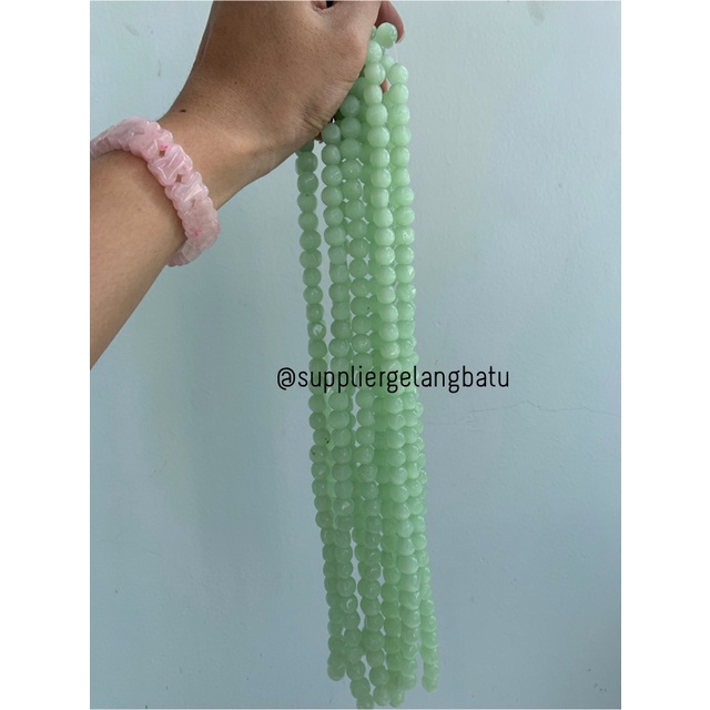 Bahan batu SOFT GREEN cat eye 10mm BULAT CUTTING mata kucing HIJAU bahan kalung gelang anting strap mask kerajinan tangan craft citayam fashion week etink vintage elegan bali manik crystal