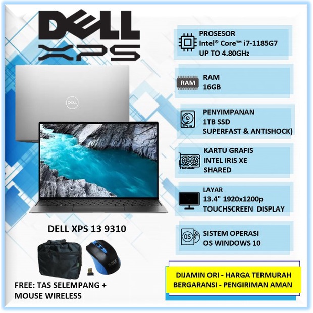 LAPTOP DELL XPS 13 9310 INTEL I7 1185G7 16GB 1TB SSD IRIS XE 13.4" TOUCH BL FP WIN10HOME SILVER