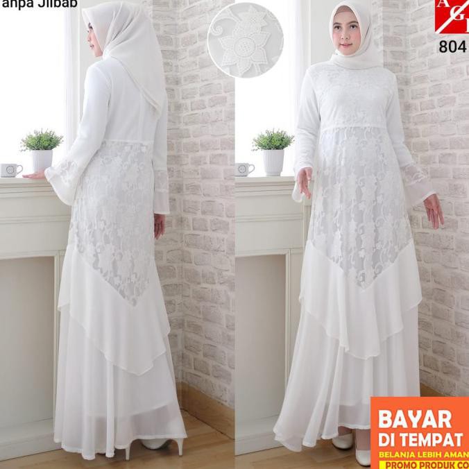 Baju Gamis Putih / Gamis Muslim / Baju Lebaran / Baju Busana Muslim Zoraidaidasp