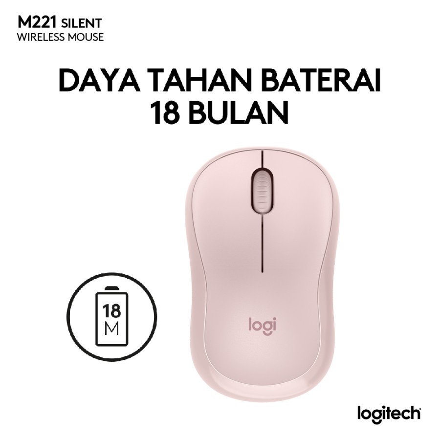 Rose Mouse Logitech M221 Wireless Silent Click, Rose - Garansi Resmi ORIGINAL 100%