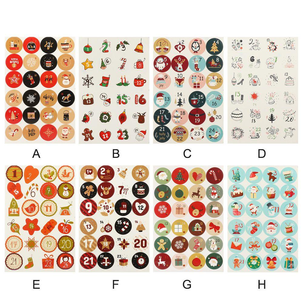 Solighter 5lembar Kalender Adven Multi-Fungsi Candy Sealing Merry Christmas Label Perekat