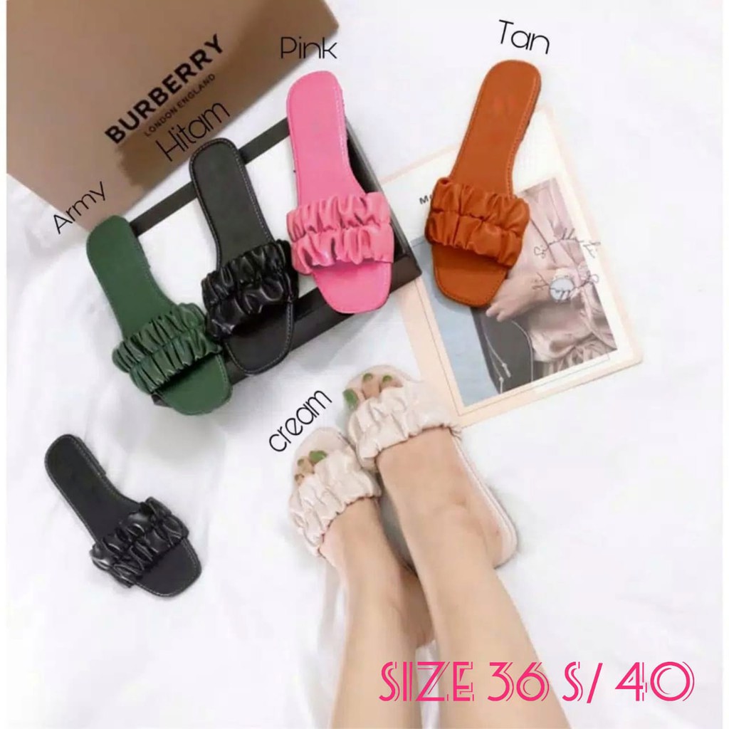 SANDAL TEPLEK KERUT SINTETIS BAN 1 POLOS SLIP SANDAL WANITA