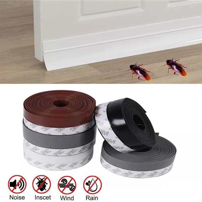 Tape Dengan Perekat Segel Untuk List bawah Setrip Lis Penghalang Peredam Tahan Angin Debu Suara serangga celah Lubang bawah Pintu Jendela Kaca Lemari Geser Panjang 3M 3 Meter 300cm Lebar 2,5Cm  Serangga Kecoa Cicak Ular Window Door Seal Tape Waterproof