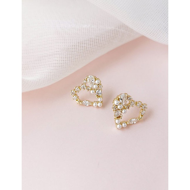 LRC Anting Tusuk Fashion Golden Silver Needle Zircons Love K16091