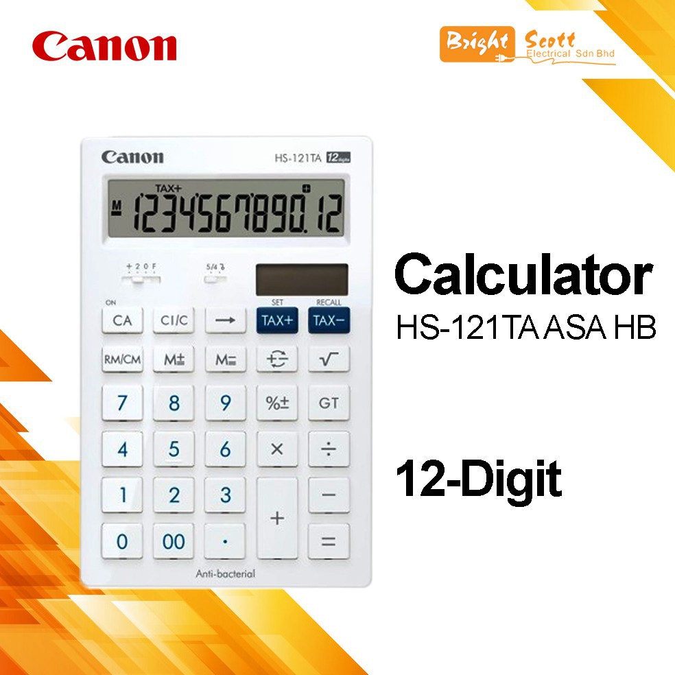 

KALKULATOR CANON HS-121TA ASA HB 12 DIGIT ANTI BACTERIAL DESKTOP