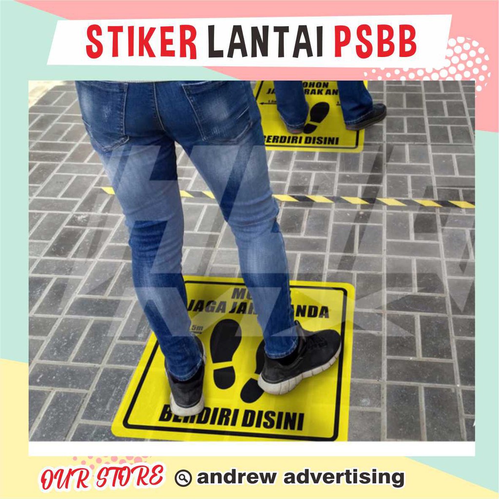 Stiker Lantai Jaga Jarak social distancing 20 cm / Stiker Lantai PSBB COVID