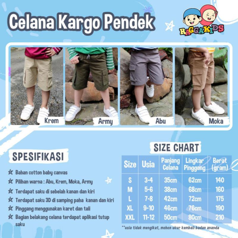 Celana pendek anak cargo Raggakids