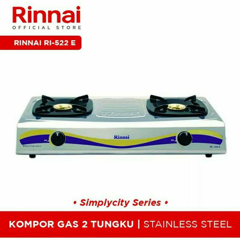 Kompor gas 2 tungku rinnai ri 522e / 522 e  stainless