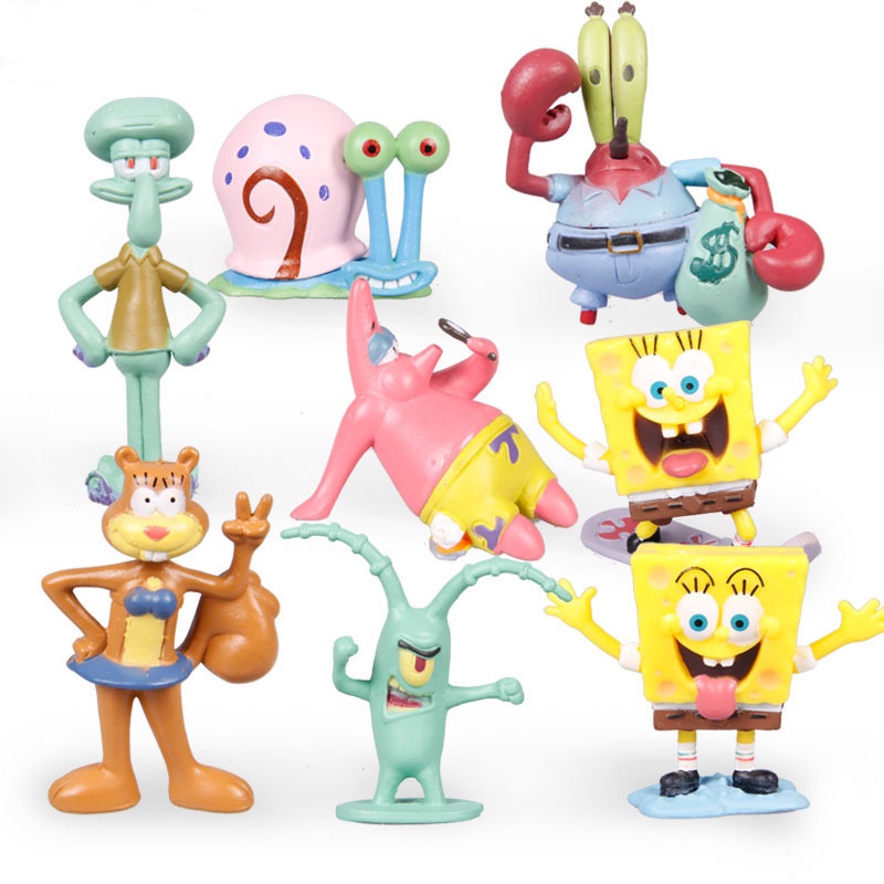 6pcs / 8Pcs / Set Mainan Action Figure Anime Sponge Bobs Bobs Cumi-Cumi Bahan PVC Untuk Dekorasi / Hadiah Anak