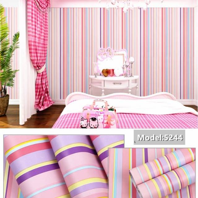 Wallpaper Stiker Dinding Pelangi Pink 9m s/d 10m x 45cm