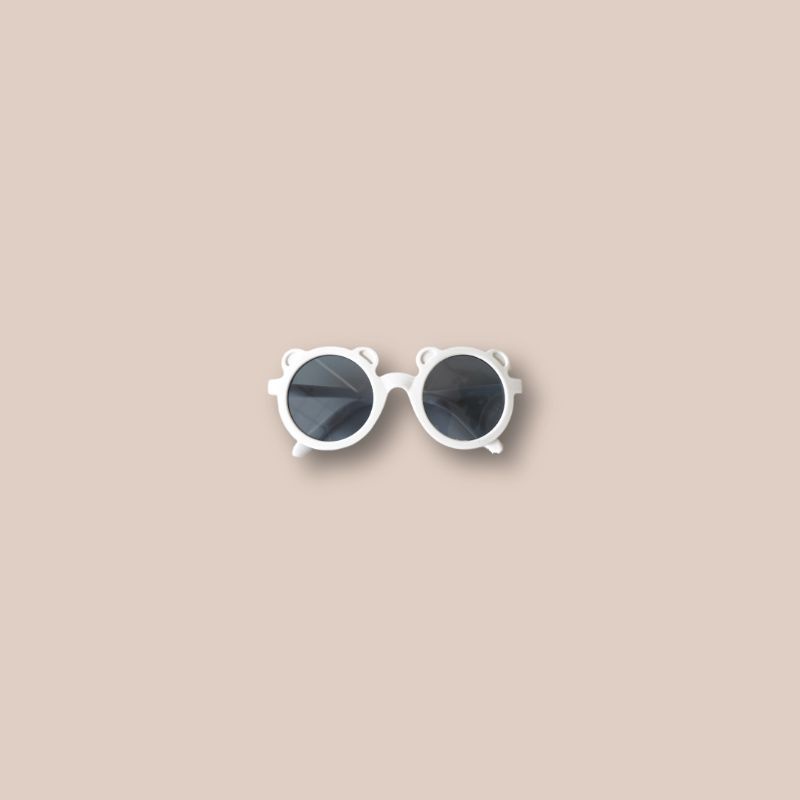 BEAR & ROUND KIDS SUNGLASSES ANTI UV 1-6 TAHUN | Kacamata Anak Perempuan Kacamata Anak Laki Laki Kacamata bulat anak Kacamata anak bear Kacamata anak retro-Bear - Milky White