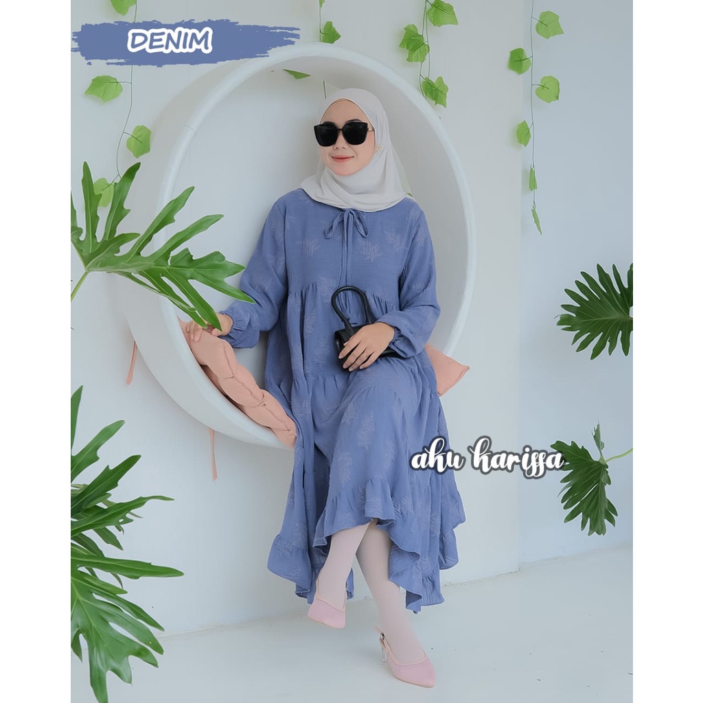 Midi dress nesya kringkel original by aku karissa cringkel pom pom terbaru baju muslim lucu modis terbaru muslimah fashion ootd kondangan hangout remaja kondangan