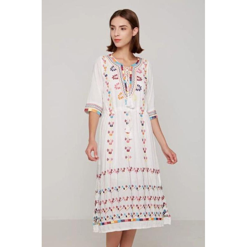 promo midi dress boho bohemian white lovely retro import original terbaru