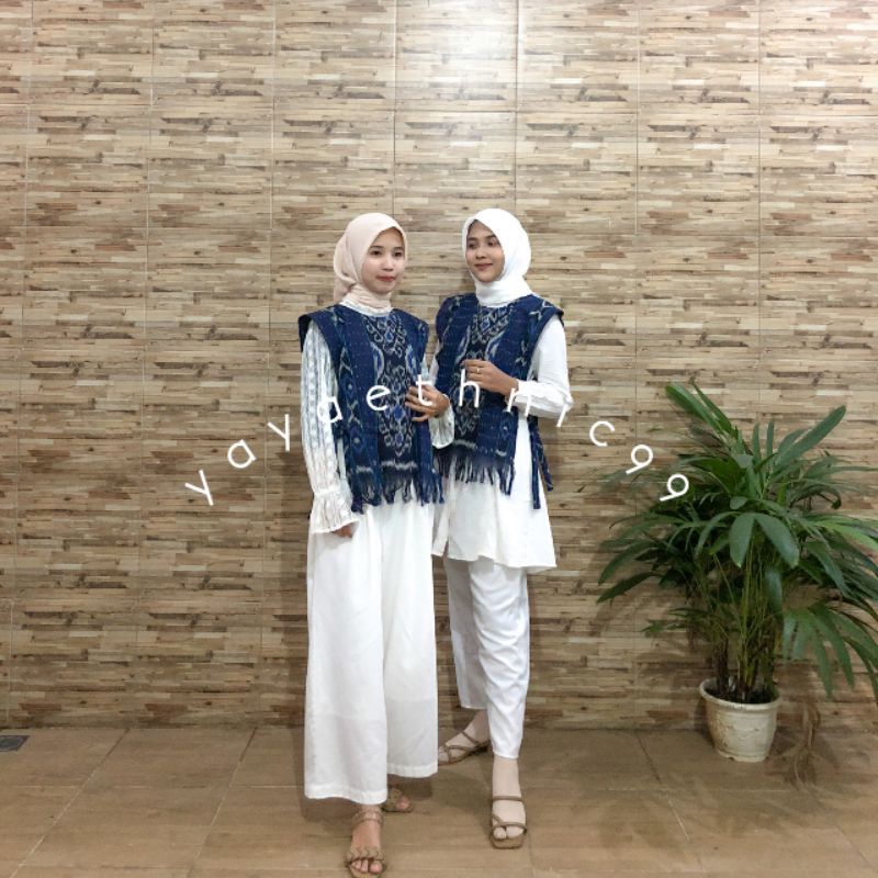 rompi tenun, outer tenun, rompi ethnic tenun ikat, atasan wanita, rompi tenun troso blue best