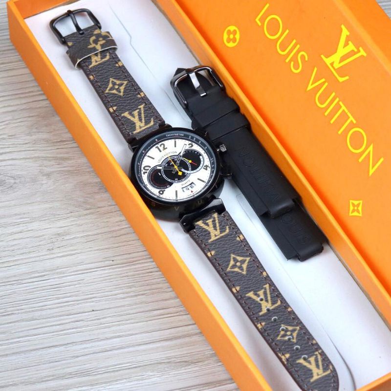 Jam Tangan Wanita Terbaru LV Chrono Aktif  Paket Box & Tali Rubber Best Seller