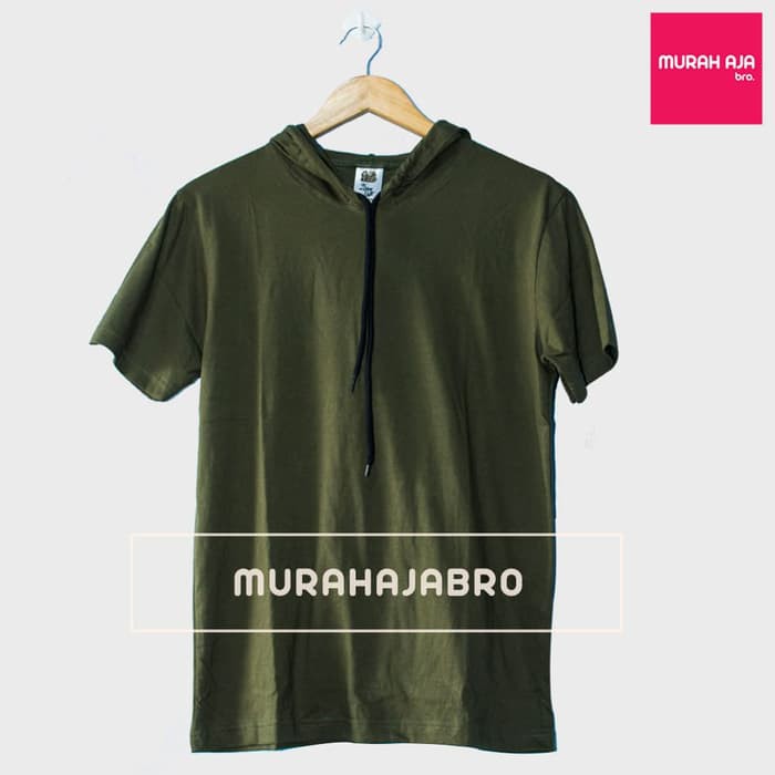 JaketPria SweaterBaju Kaos Polos Hoodie Lengan Pendek Pria Wanita Tali - Green Army