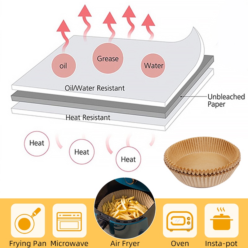 25 / 30 / 50 / 100PCS Kertas Alas Kukus Air Fryer Anti Lengket / Minyak 16 / 20cm Sekali Pakai