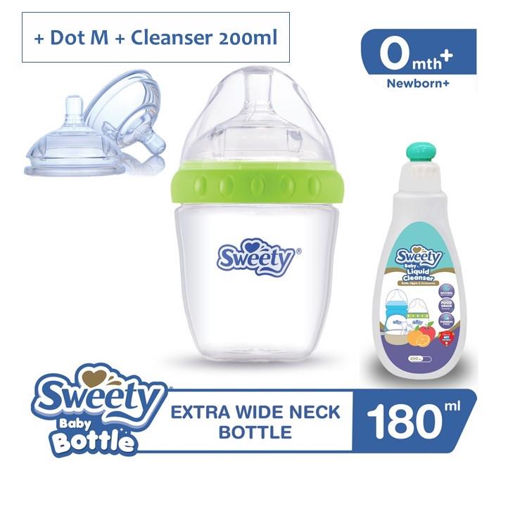 Sweety Baby Botol Susu Bottle Extra Wide Neck 180 mL + Dot M + cleanser 200 mL