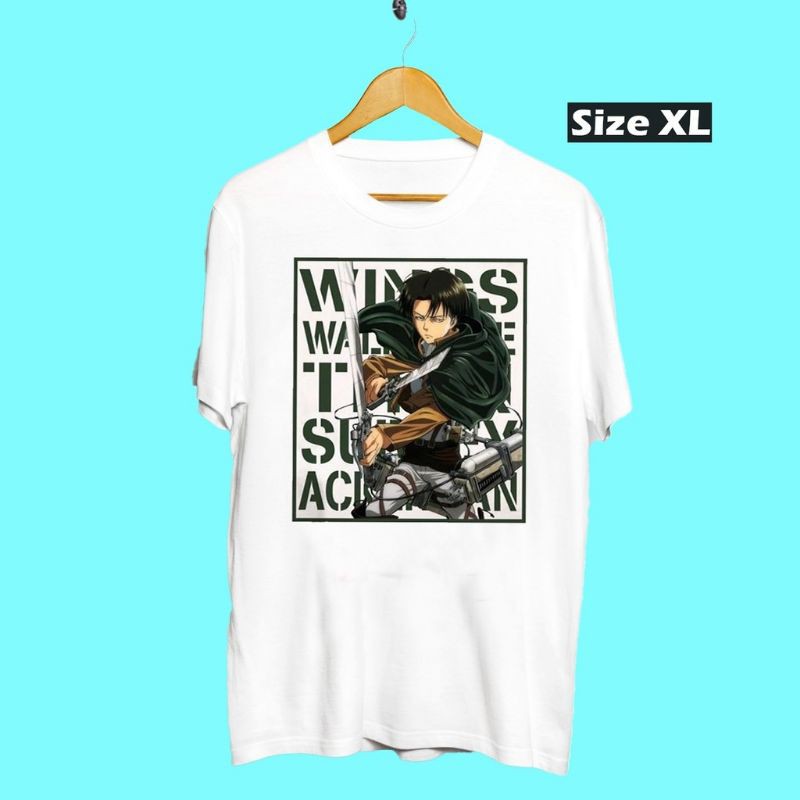 Fourfashion Kaos Pria Kaos Distro AOT LEVI WINGS KOTAK White EL023